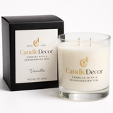 CandleDecor candle with packaging on a white background