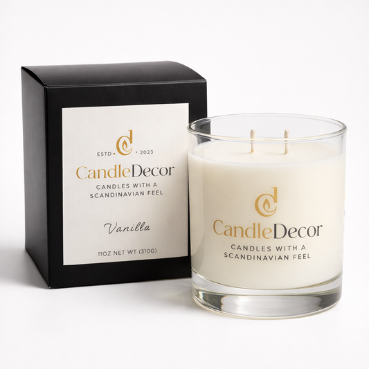 CandleDecor candle with packaging on a white background